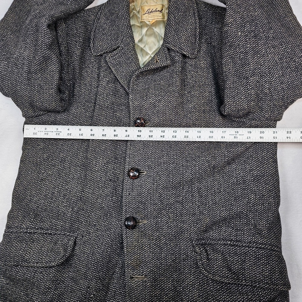 Vtg 80's Lakeland Sportswear Coat Mens 36 Tweed Wool Car Coat Liner Black Gray - Picture 11 of 16